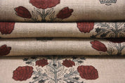 Handmade Block Printe Brown & Gray Thick Linen Fabric - Swadesh