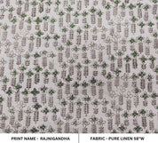 Handmade Block Print Brown Floral Pure Linen Fabric - Rajnigandha