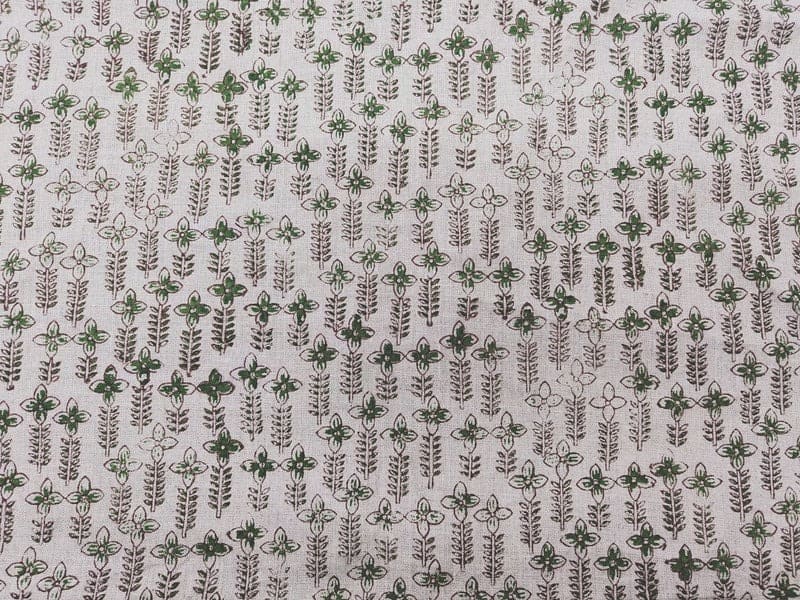 Handmade Block Print Brown Floral Pure Linen Fabric - Rajnigandha