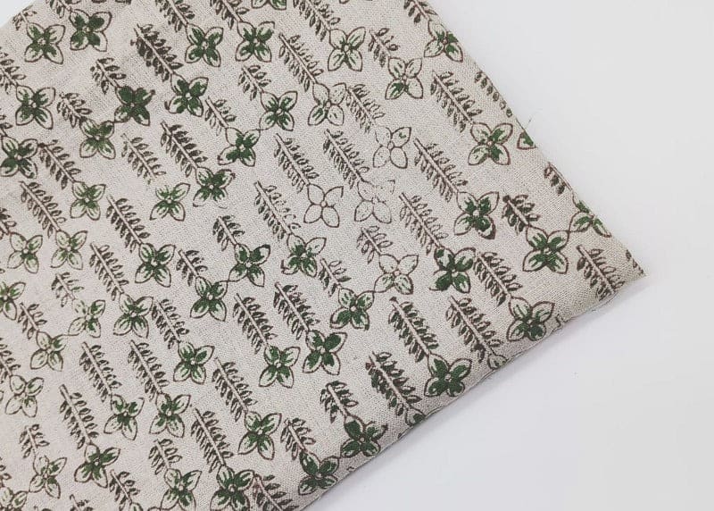 Handmade Block Print Brown Floral Pure Linen Fabric - Rajnigandha