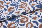 Handmade Block Print Brown Floral Thick Cotton White Fabric – Mandakni
