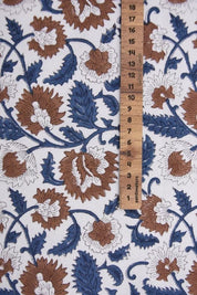 Handmade Block Print Brown Floral Thick Cotton White Fabric – Mandakni