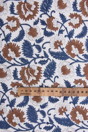 Handmade Block Print Brown Floral Thick Cotton White Fabric – Mandakni