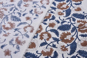 Handmade Block Print Brown Floral Thick Cotton White Fabric – Mandakni