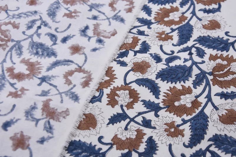 Handmade Block Print Brown Floral Thick Cotton White Fabric – Mandakni
