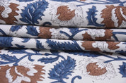 Handmade Block Print Brown Floral Thick Cotton White Fabric – Mandakni