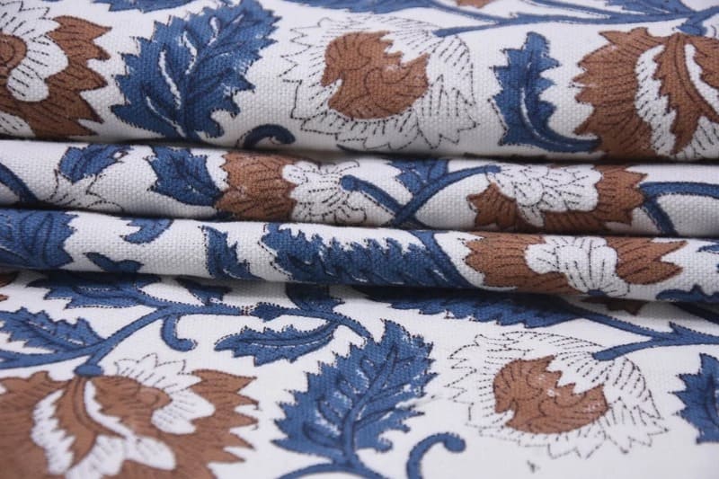 Handmade Block Print Brown Floral Thick Cotton White Fabric – Mandakni