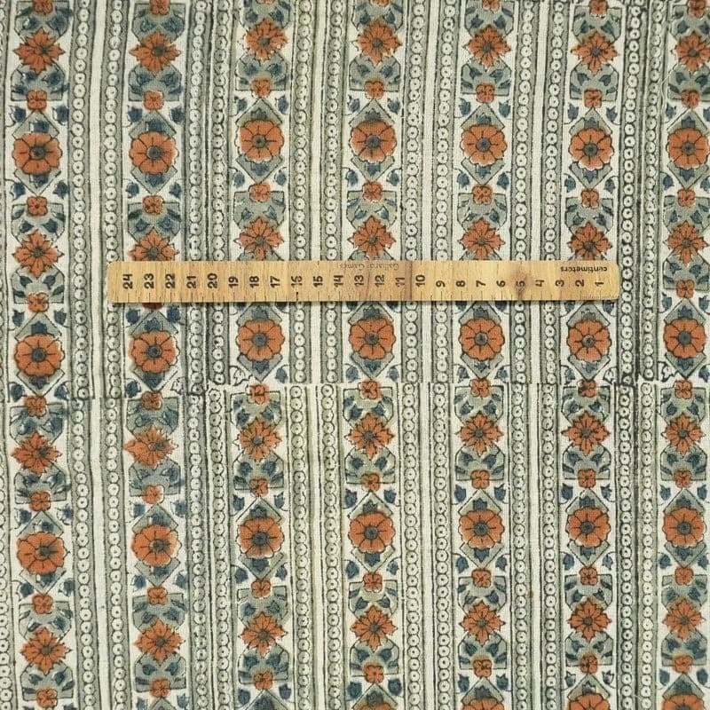 Indian Handmade Block Print Brown Visose Linen Fabric - Floral Bagh