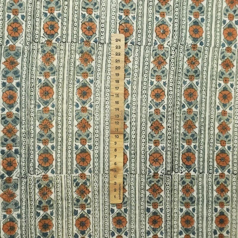 Indian Handmade Block Print Brown Visose Linen Fabric - Floral Bagh