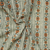 Indian Handmade Block Print Brown Visose Linen Fabric - Floral Bagh
