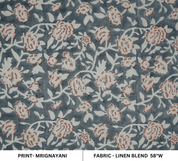 Handmade Block Print Gray Floral Linen Blend Fabric - Mrignayani