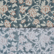 Handmade Block Print Gray Floral Linen Blend Fabric - Mrignayani
