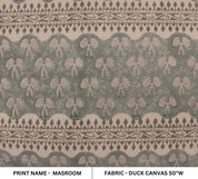 Handmade Block Print Green Floral Duck Canvas Fabric - Mushroom