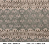 Handmade Block Print Green Floral Duck Canvas Fabric - Mushroom