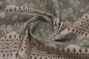 Handmade Block Print Green Floral Duck Canvas Fabric - Mushroom