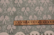 Handmade Block Print Green Floral Duck Canvas Fabric - Mushroom