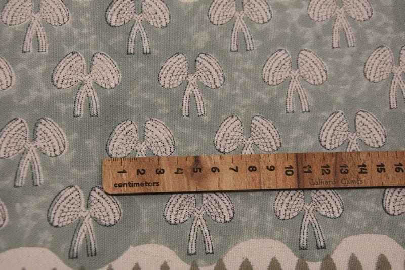 Handmade Block Print Green Floral Duck Canvas Fabric - Mushroom