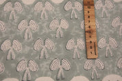 Handmade Block Print Green Floral Duck Canvas Fabric - Mushroom