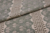Handmade Block Print Green Floral Duck Canvas Fabric - Mushroom