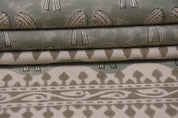 Handmade Block Print Green Floral Duck Canvas Fabric - Mushroom