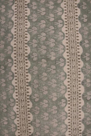 Handmade Block Print Green Floral Duck Canvas Fabric - Mushroom