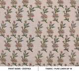 Handmade Block Print Green Floral Pure Linen Fabric - Deepika