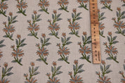 Handmade Block Print Green Floral Pure Linen Fabric - Deepika