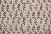 Handmade Block Print Green Floral Pure Linen Fabric - Deepika