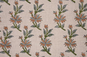 Handmade Block Print Green Floral Pure Linen Fabric - Deepika