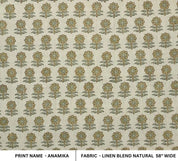 Handmade Block Print Green Floral Natural Linen Blend Fabric - Anamika