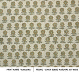 Handmade Block Print Green Floral Natural Linen Blend Fabric - Anamika