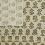 Handmade Block Print Green Floral Natural Linen Blend Fabric - Anamika