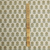Handmade Block Print Green Floral Natural Linen Blend Fabric - Anamika
