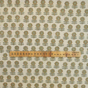 Handmade Block Print Green Floral Natural Linen Blend Fabric - Anamika