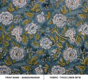 Handmade Block Print Green Floral Thick Linen Fabric – Rameshwaram