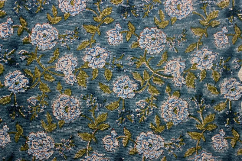 Handmade Block Print Green Floral Thick Linen Fabric – Rameshwaram