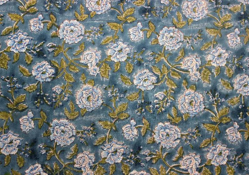 Handmade Block Print Green Floral Thick Linen Fabric – Rameshwaram