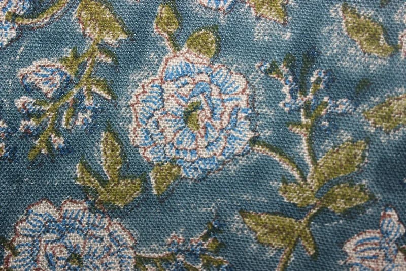 Handmade Block Print Green Floral Thick Linen Fabric – Rameshwaram