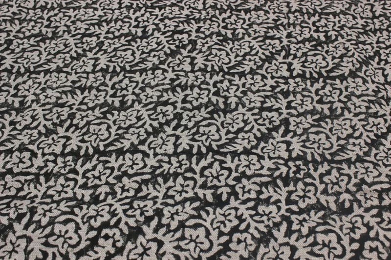 Handmade Block Print Grey Floral Thick Linen Fabric - Nidhi Van