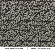 Handmade Block Print Grey Floral Thick Linen Fabric - Nidhi Van