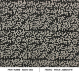 Handmade Block Print Grey Floral Thick Linen Fabric - Nidhi Van