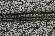 Handmade Block Print Grey Floral Thick Linen Fabric - Nidhi Van