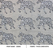 Handmade Block Print Grey Floral Thick Linen Fabric - Zebra