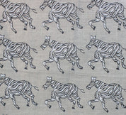 Handmade Block Print Grey Floral Thick Linen Fabric - Zebra