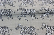 Handmade Block Print Grey Floral Thick Linen Fabric - Zebra