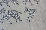 Handmade Block Print Grey Floral Thick Linen Fabric - Zebra
