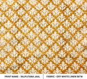 Handmade Block Print Mustard Off White Linen Fabric - Rajputana Jaal