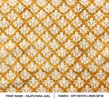 Handmade Block Print Mustard Off White Linen Fabric - Rajputana Jaal