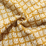 Handmade Block Print Mustard Off White Linen Fabric - Rajputana Jaal