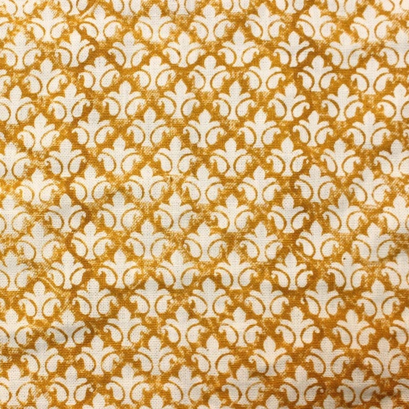 Handmade Block Print Mustard Off White Linen Fabric - Rajputana Jaal